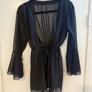 Black Sheer Long Sleeve Swim Cover-Up